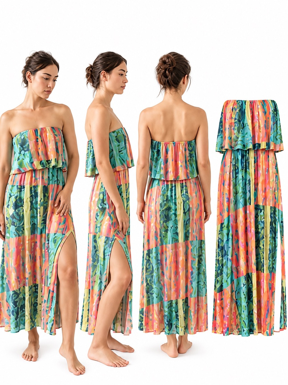 O'Neill Strapless Rainbow Floral Maxi Strapless Dress-XS